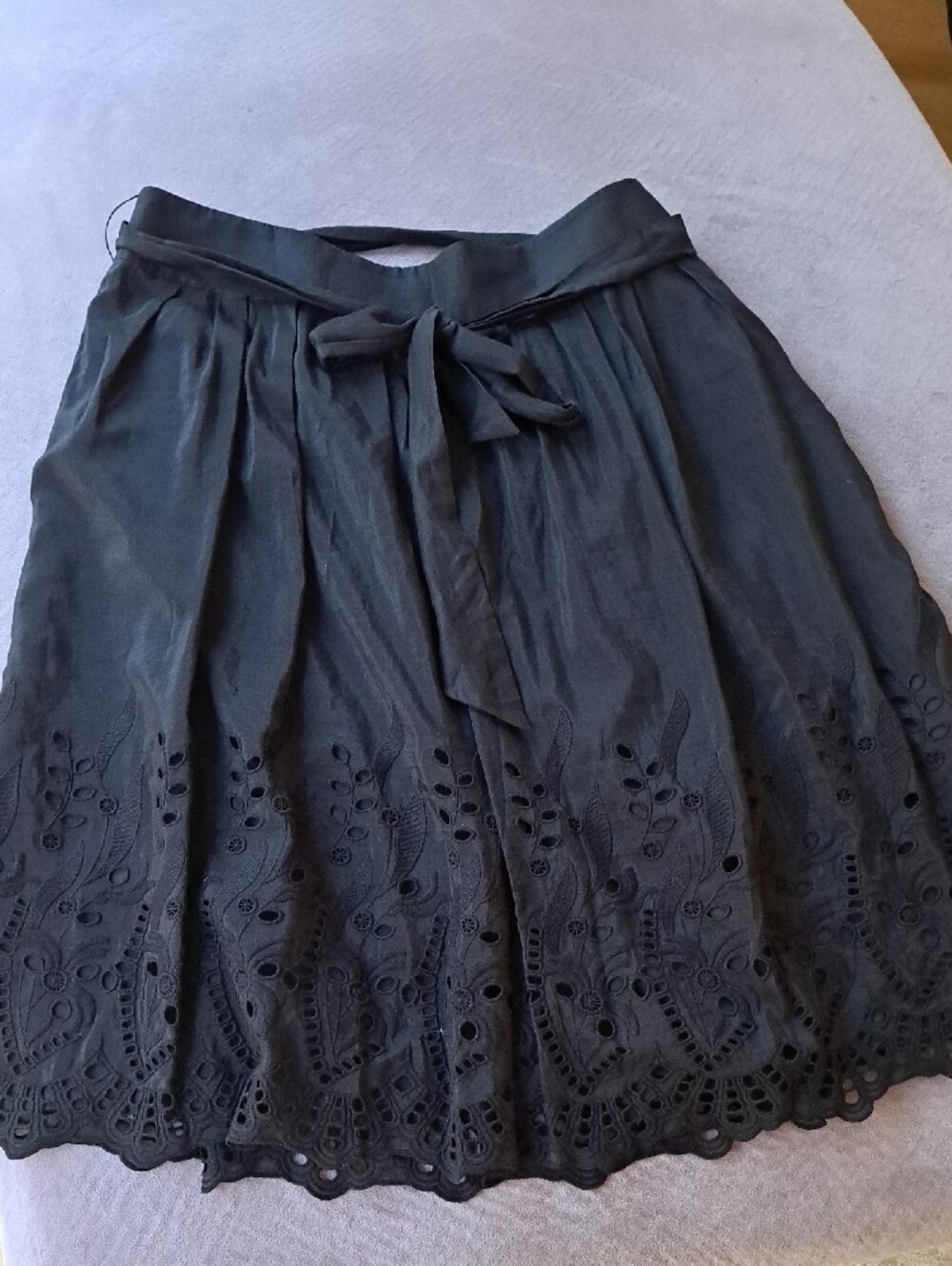 Silk Blend Eyelet Hem A-Line Skirt